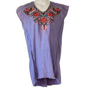 Kyla Seo Handmade Linen Dress Lavender with Embroidery Pockets Oversized Small